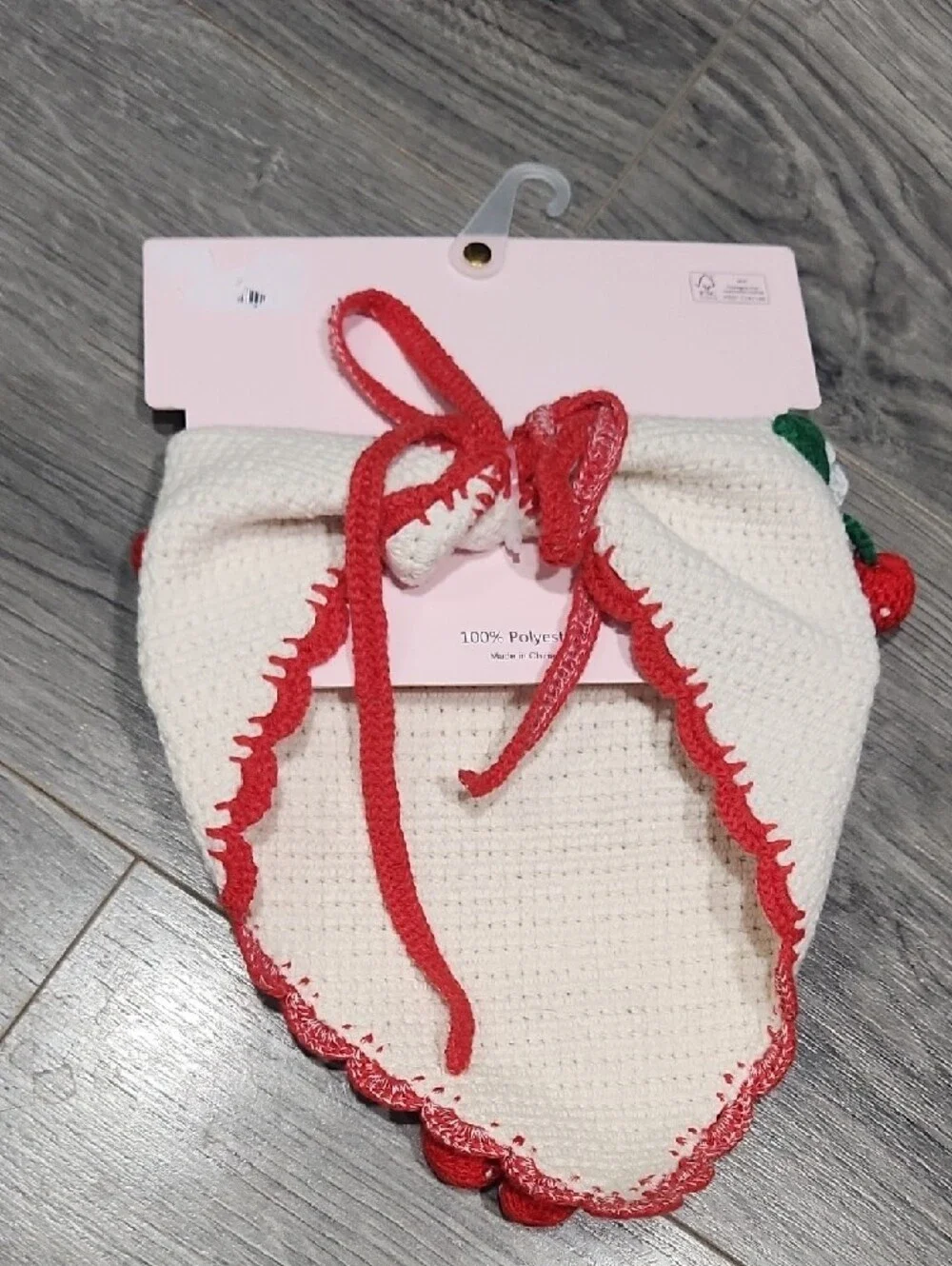 Piper NWT Crochet Cream Bib with Red Cherry Accents
